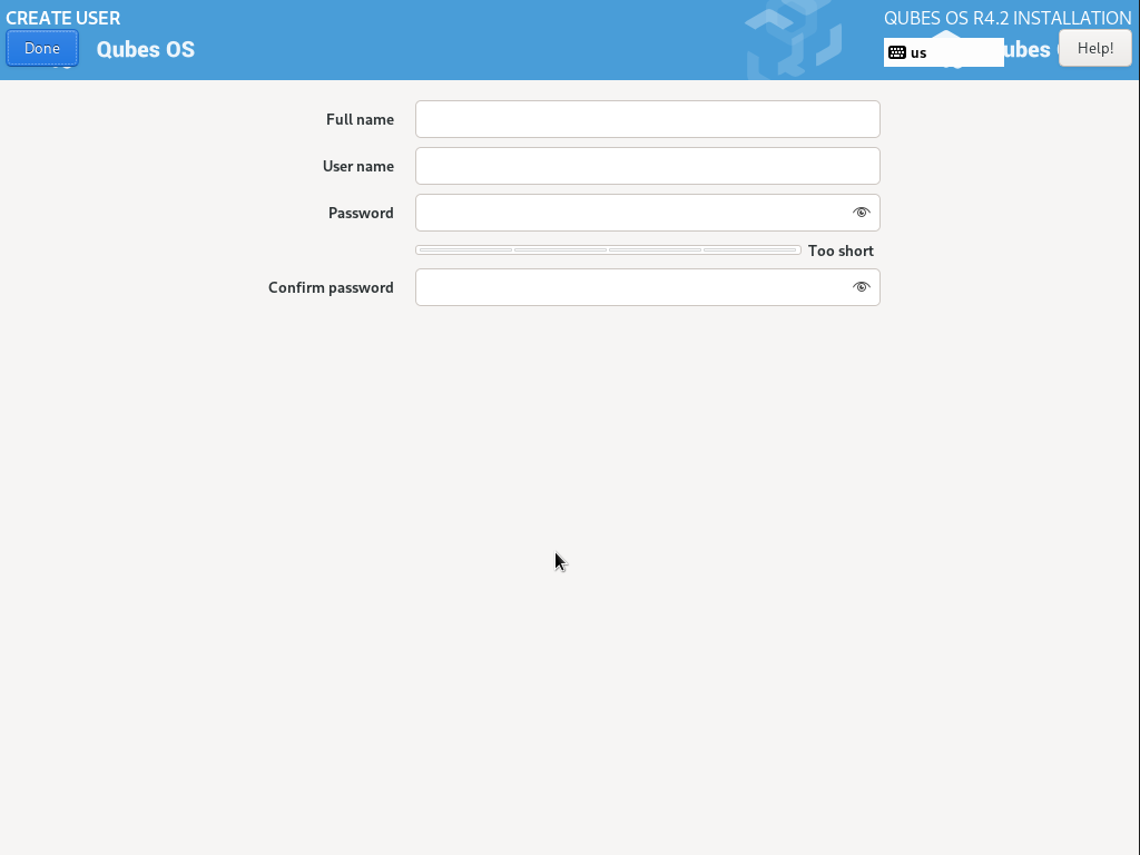 Account name and password creation window.