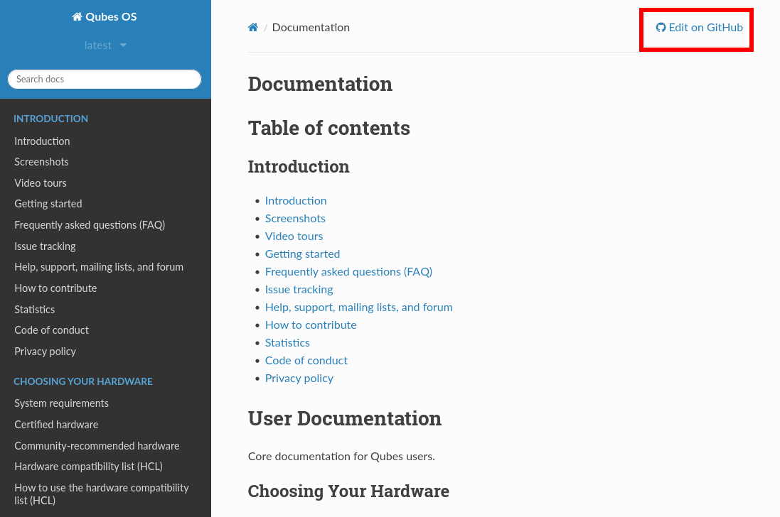 Highlights the Edit Source Button to GitHub sources on doc.qubes-os.org