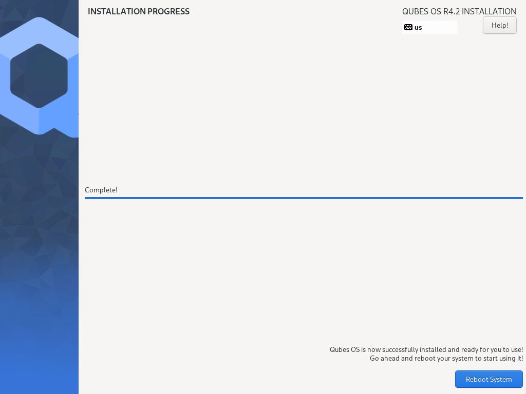 Windows showing installation complete and Reboot button.