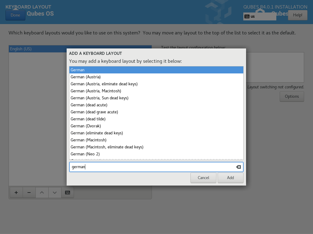 Keyboard layout selection